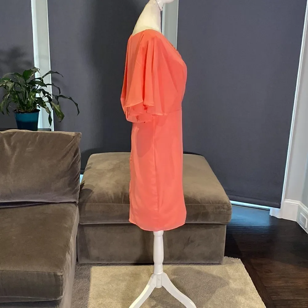 Women’s Chiffon Knee Length Dress with Draping Sleeves & Zip Up Back Size 12